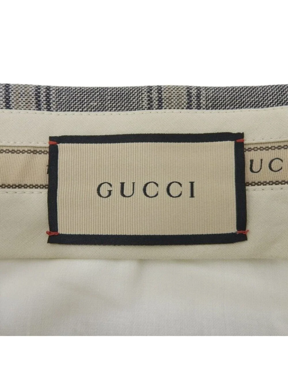 Gucci Linen Wool Logo Check Pattern Pants Trousers Navy Beige 46
